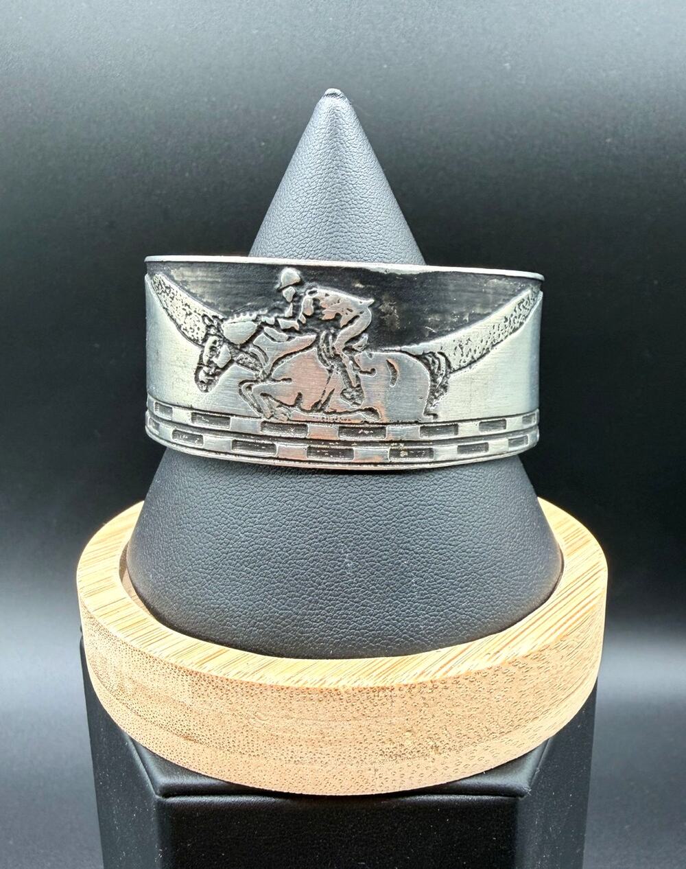 Hunter Jumper Equestrian Pewter Cuff Bracelet-Signed
